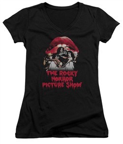 Rocky Horror Picture Show  Juniors V Neck Shirt Cast Throne Black T-Shirt