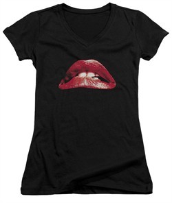 Rocky Horror Picture Show  Juniors V Neck Shirt Classic Lips Black T-Shirt
