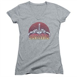 Scorpions Juniors V Neck Shirt Distressed Logo Athletic Heather T-Shirt