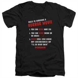 Scream  Slim Fit V-Neck Shirt Rules To Surviving A Horror Movie Black T-Shirt