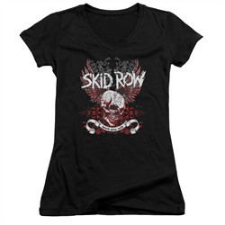 Skid Row Juniors V Neck Shirt Winged Skull Black T-Shirt