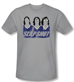 Slap Shot T-shirt Hockey Movie Brothers Adult Silver Slim Fit Shirt