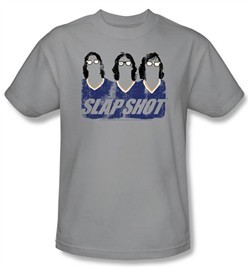Slap Shot T-shirt Hockey Movie Brothers Adult Silver Tee Shirt