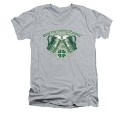 St. Patrick's Day Shirt Slim Fit V Neck Green Beer Athletic Heather Tee T-Shirt