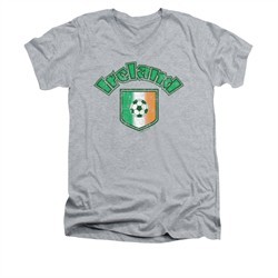 St. Patrick's Day Shirt Slim Fit V Neck Ireland With Soccer Flag Grey Tee T-Shirt