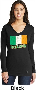 St Patricks Day Distressed Ireland Flag Ladies Tri Blend V-neck Hoodie