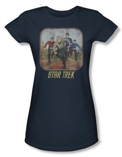 Star Trek Juniors Shirt Running Cartoon Crew Slate Tee T-Shirt