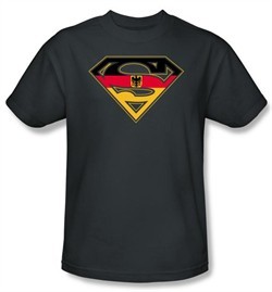 Superman Logo T-shirt German Shield Adult Charcoal Gray Tee Shirt