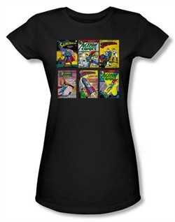 Superman Juniors T-shirt DC Comics Comic Book Covers Black Tee Shirt