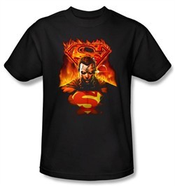 Superman Kids T-shirt DC Comics Man On Fire Black Tee Youth
