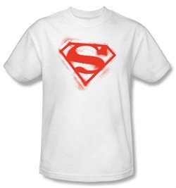 Superman Kids T-shirt Spray Paint Shield White Superhero Tee Youth