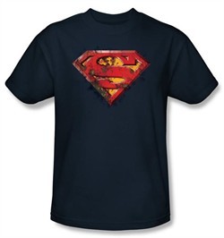 Superman Logo Kids T-Shirt Rusted Shield Navy Blue Tee Youth