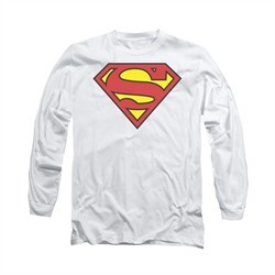 Superman Shirt Basic Logo Long Sleeve White Tee T-Shirt
