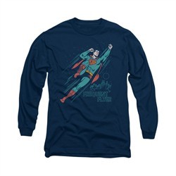 Superman Shirt Frequent Flyer Long Sleeve Navy Tee T-Shirt