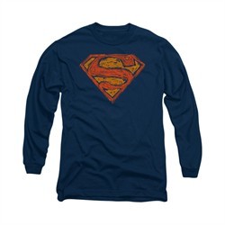 Superman Shirt Messy Shield Long Sleeve Navy Tee T-Shirt