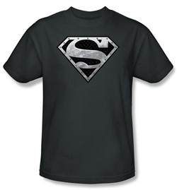 Superman T-shirt  Super Metallic Shield Adult Charcoal Gray Tee Shirt