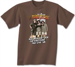 Three Stooges T-shirt Real Men Adult Funny Brown Tee Shirt