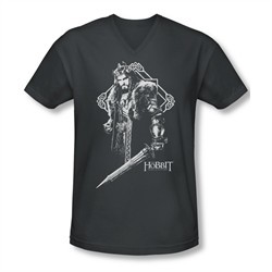 The Hobbit Battle Of The Five Armies Shirt Slim Fit V Neck King Thorin Charcoal Tee T-Shirt