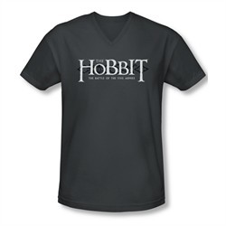 The Hobbit Battle Of The Five Armies Shirt Slim Fit V Neck Ornate Logo Charcoal Tee T-Shirt