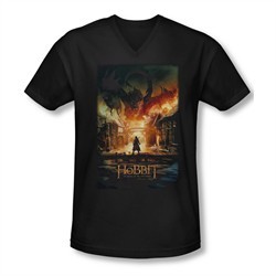 The Hobbit Battle Of The Five Armies Shirt Slim Fit V Neck Smaug Poster Black Tee T-Shirt