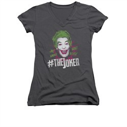 The Joker Shirt Juniors V Neck #Joker Charcoal T-Shirt