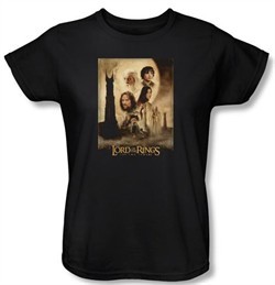 Lord Of The Rings Ladies T-Shirt Towers Movie Poster Black Tee