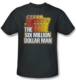 The Six Million Dollar Man Shirt Run Fast Adult Charcoal Tee T-Shirt
