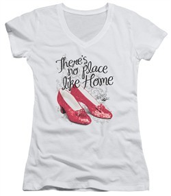 The Wizard Of Oz  Juniors V Neck Shirt Red Ruby Slippers White T-Shirt