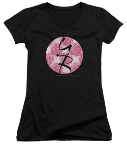 The Young And The Restless Juniors V Neck Shirt Young Roses Logo Black T-Shirt