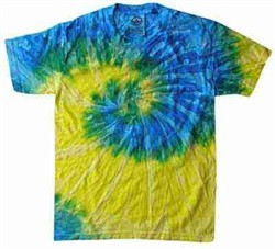 Tie Dye T-shirt Spiral Blue Yellow Retro Vintage Adult Tee Shirt