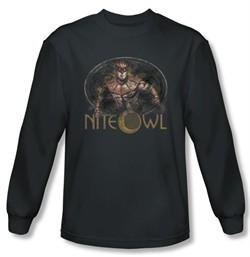 Watchmen Long Sleeve T-shirt Movie Superhero Nite Owl Charcoal Shirt
