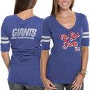 '47 Brand New York Giants Women's Flanker Stripe V-Neck T-Shirt - Royal Blue