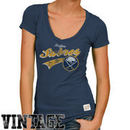Original Retro Brand Buffalo Sabres Women's Deep V-Neck Slim Fit T-Shirt - Navy Blue