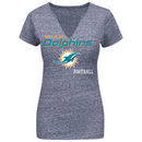 Miami Dolphins Women's DL Too Tri-Blend V-Neck T-Shirt - Navy Blue