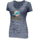 Miami Dolphins Women's Long Shot V-Neck Burnout T-Shirt - Navy Blue