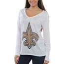 New Orleans Saints Women's Sublime Burnout V-Neck Long Sleeve T-Shirt - White