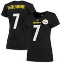 Ben Roethlisberger Pittsburgh Steelers Majestic Women's Fair Catch V Name & Number T-Shirt - Black