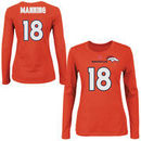 Peyton Manning Denver Broncos Majestic Womens Fair Catch V Name and Number Long Sleeve T-Shirt - Orange
