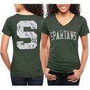 Michigan State Spartans Women's Slab Serif Tri-Blend V-Neck T-Shirt - Green