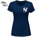 New York Yankees Majestic Women's Plus Size Wordmark T-Shirt - Navy Blue