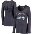 Seattle Seahawks Women's Glory Tri-Blend V-Neck Hooded T-Shirt - College Navy