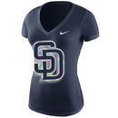 San Diego Padres Nike Women's Fireworks Tri-Blend V-Neck T-Shirt - Navy Blue