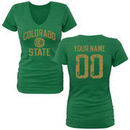 Colorado State Rams Women's Personalized Distressed Basketball Tri-Blend V-Neck T-Shirt - Kelly Green