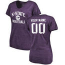 Kansas State Wildcats Women's Personalized Distressed Basketball Tri-Blend V-Neck T-Shirt - Purple