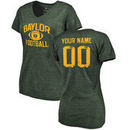 Baylor Bears Women's Personalized Distressed Football Tri-Blend V-Neck T-Shirt - Green