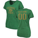 Colorado State Rams Women's Personalized Distressed Football Tri-Blend V-Neck T-Shirt - Kelly Green