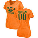 Florida A&M Rattlers Women's Personalized Distressed Football Tri-Blend V-Neck T-Shirt - Orange