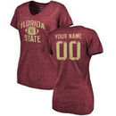 Florida State Seminoles Women's Personalized Distressed Football Tri-Blend V-Neck T-Shirt - Garnet