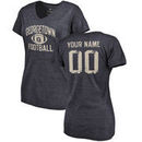 Georgetown Hoyas Women's Personalized Distressed Football Tri-Blend V-Neck T-Shirt - Navy