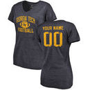 GA Tech Yellow Jackets Women's Personalized Distressed Football Tri-Blend V-Neck T-Shirt - Navy